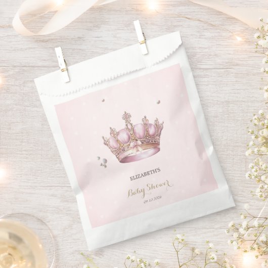 Little Princess Crown Pearls Dots Baby Shower フェイバーバッグ (クリップ留めされた状態)