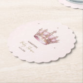 Little Princess Crown Pearls Dots Baby Shower ペーパーコースター (アングル)