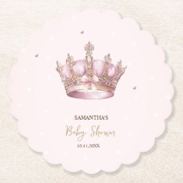 Little Princess Crown Pearls Dots Baby Shower ペーパーコースター