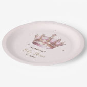 Little Princess Crown Pearls Dots Baby Shower ペーパープレート (アングル)
