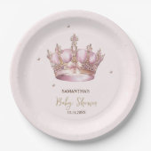 Little Princess Crown Pearls Dots Baby Shower ペーパープレート (正面)