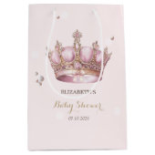 Little Princess Crown Pearls Dots Baby Shower ミディアムペーパーバッグ (正面)