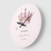 Little Princess Crown Pearls Dots Baby Shower ラージ壁時計 (傾斜)