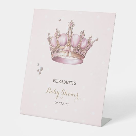 Little Princess Crown Pearls Dots Baby Shower 台座サイン (正面)