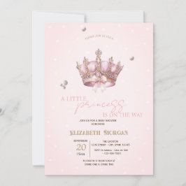 Little Princess Crown Pearls Dots Baby Shower 招待状