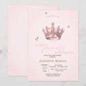 Little Princess Crown Pearls Dots Baby Shower 招待状 (正面/裏面)