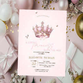 Little Princess Crown Pearls Dots Baby Shower 招待状