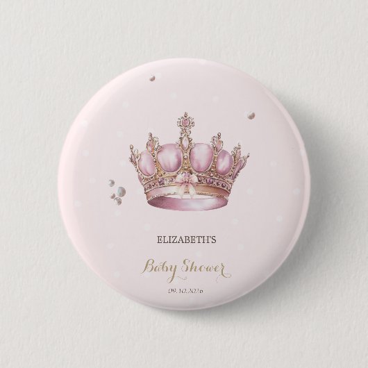 Little Princess Crown Pearls Dots Baby Shower 缶バッジ (正面)