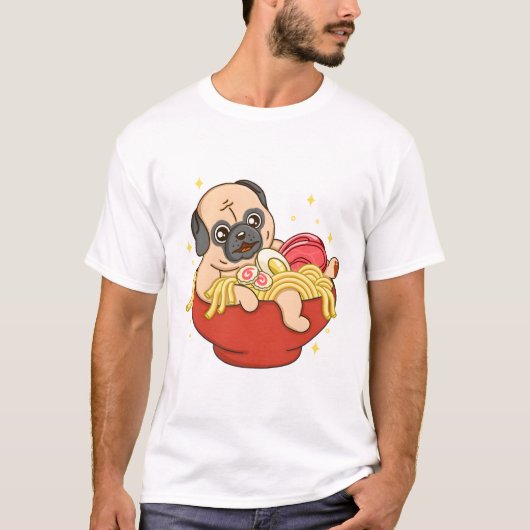 Little Pug and Ramen Tシャツ (正面)