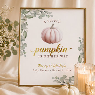 Little Pumpkin ベビーシャワーの優しいピンクのウェルカムポスター ポスター