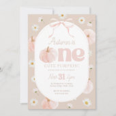 Little Pumpkin 1st Birthday Daisies Neutral Bow 招待状 (正面)