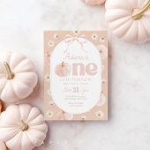 Little Pumpkin 1st Birthday Daisies Peach Bow 招待状