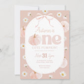 Little Pumpkin 1st Birthday Daisies Pink Bow 招待状 (正面)