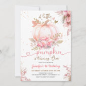 Little Pumpkin 1st Birthday Pink Gold Girls 招待状 (正面)