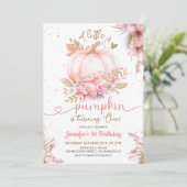 Little Pumpkin 1st Birthday Pink Gold Girls 招待状 (スタンド正面)