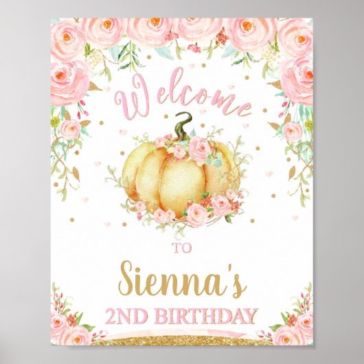 Little Pumpkin 2nd Birthday Welcome Sign Poster ポスター (正面)