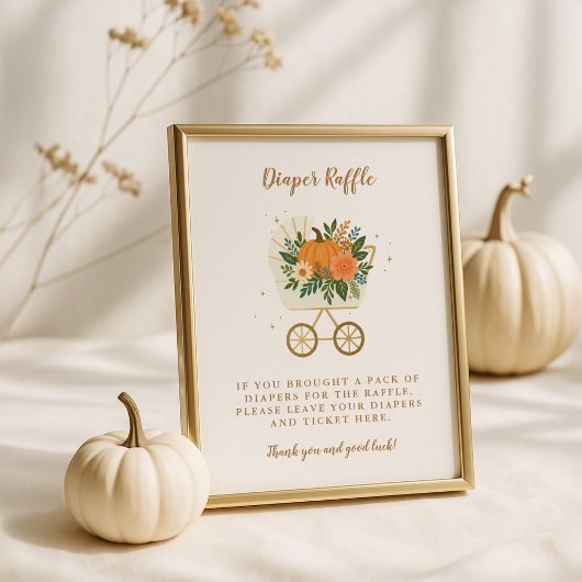 Little Pumpkin Baby Shower 8x10 Diaper Raffle Sign ポスター