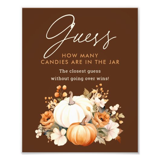 Little Pumpkin Baby Shower Guessing Game Sign フォトプリント (正面)