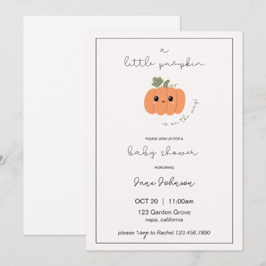 Little Pumpkin Baby Shower Invitation 招待状 (正面/裏面)
