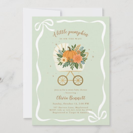 Little Pumpkin Baby Shower Invite Fall Neutral 招待状 (正面)