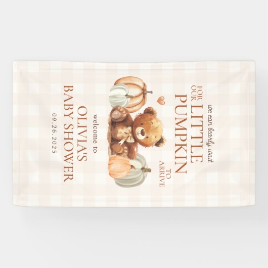 Little Pumpkin Bear Fall Baby Shower Welcome  横断幕 (横)