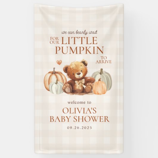 Little Pumpkin Bear Fall Baby Shower Welcome  横断幕 (縦)