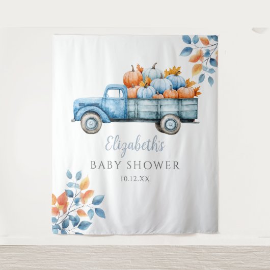 Little Pumpkin Blue Baby Shower写真の背景 タペストリー (正面)