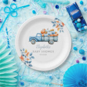 Little Pumpkin Blue Baby Shower Photo Backdrop ペーパープレート (パーティー)