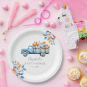 Little Pumpkin Blue Baby Shower Photo Backdrop ペーパープレート (パーティー)