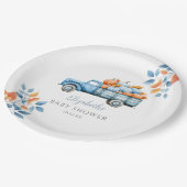 Little Pumpkin Blue Baby Shower Photo Backdrop ペーパープレート (アングル)