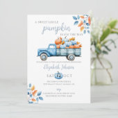 Little Pumpkin Blue Boy Baby Shower All In One 招待状 (スタンド正面)