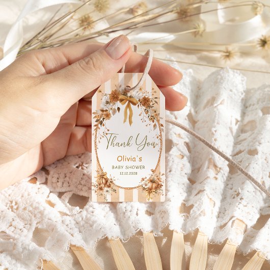 Little Pumpkin Bow Floral Baby Shower Thank You ギフトタグ