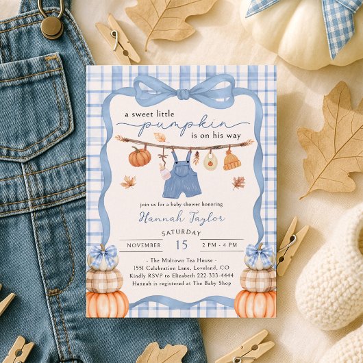 Little Pumpkin Boy Clothes Fall Baby Shower 招待状