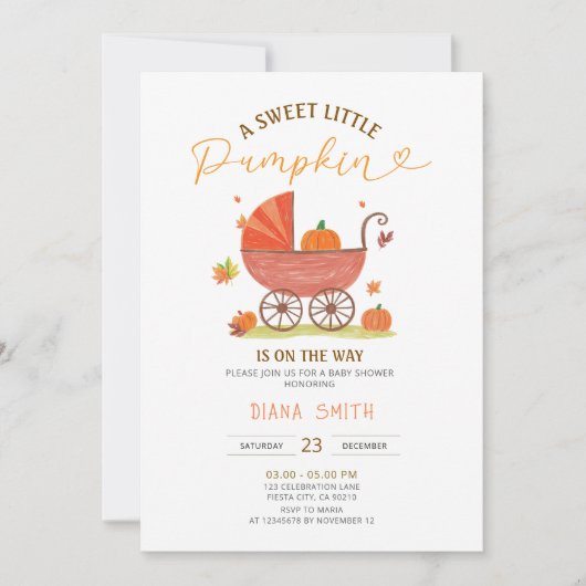 Little Pumpkin Carriage Baby Shower Invite 招待状 (正面)