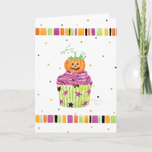 Little Pumpkin Cupcake Halloween Greeting Card カード (正面)