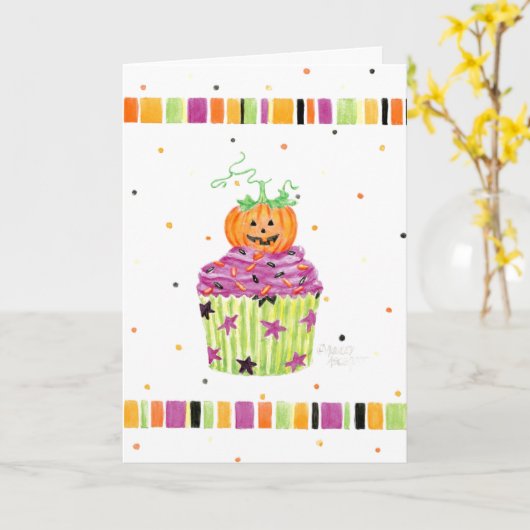 Little Pumpkin Cupcake Halloween Greeting Card カード (黄色い花)