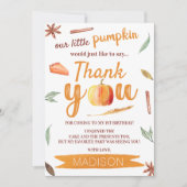 Little Pumpkin Fall 1st Birthday サンキューカード (正面)