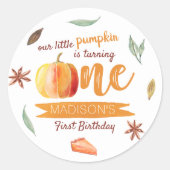 Little Pumpkin Fall 1st Birthday ラウンドシール (正面)