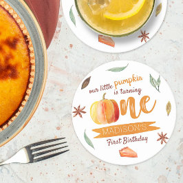 Little Pumpkin Fall 1st Birthday ラウンドペーパーコースター