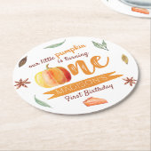 Little Pumpkin Fall 1st Birthday ラウンドペーパーコースター (アングル)