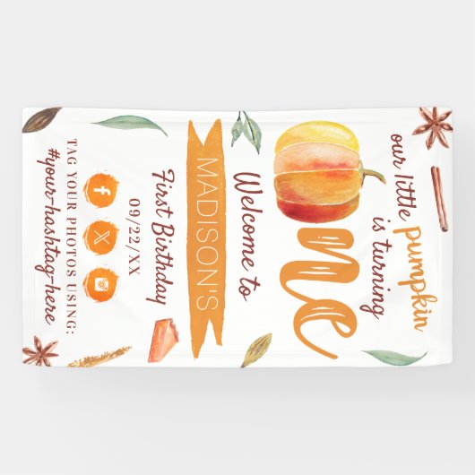 Little Pumpkin Fall 1st Birthday Party Welcome 横断幕 (横)