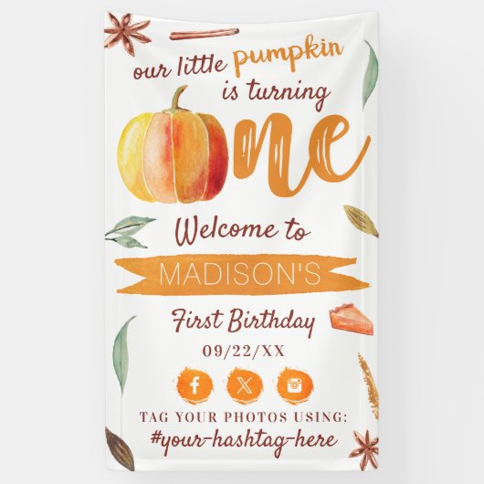 Little Pumpkin Fall 1st Birthday Party Welcome 横断幕 (縦)