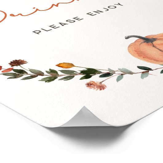 Little Pumpkin Fall Baby Shower Drinks ポスター (角)