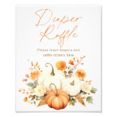 Little Pumpkin Fall Diaper Raffle Baby Shower Sign フォトプリント (正面)