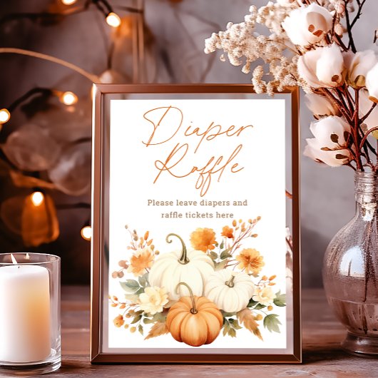 Little Pumpkin Fall Diaper Raffle Baby Shower Sign フォトプリント
