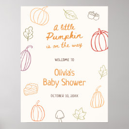 Little Pumpkin Fall Doodle Baby Shower Welcome ポスター