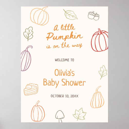 Little Pumpkin Fall Doodle Baby Shower Welcome ポスター (正面)