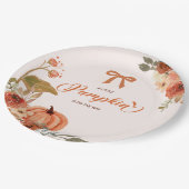 Little Pumpkin Fall Floral Baby Shower  ペーパープレート (アングル)