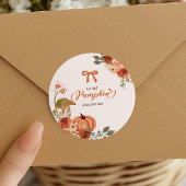 Little Pumpkin Fall Floral Baby Shower  ラウンドシール