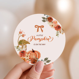 Little Pumpkin Fall Floral Baby Shower  ラウンドシール